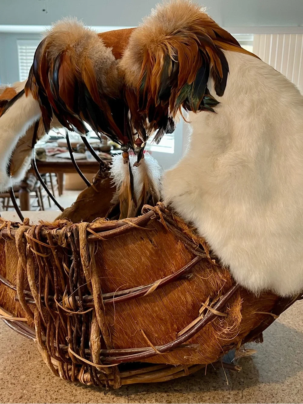 Native American Handmade Brown Feathered Bird Nest Perch